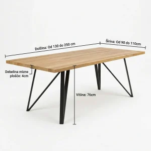 Masivna jedilna miza Tea - Hrast - 130 - 250cm