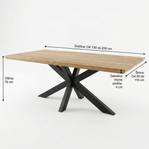 Lesena jedilna miza Elena - Hrast - 130 - 250cm