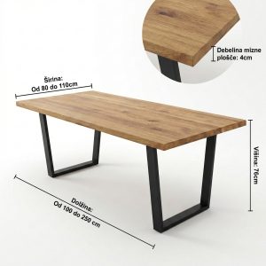 Lesena jedilna miza Mia - Hrast - 100 - 250cm
