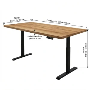 Dvižna pisalna miza Elin - Hrast - 120 - 160 cm