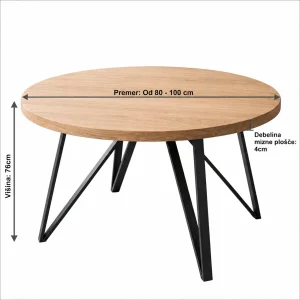 Okrogla jedilna miza Zara - Hrast - Ø80 - 100cm